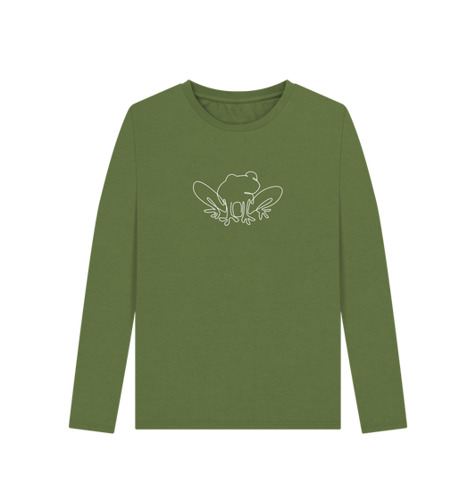 Khaki Women's Frog Organic Cotton Long Sleeve Tee (White)