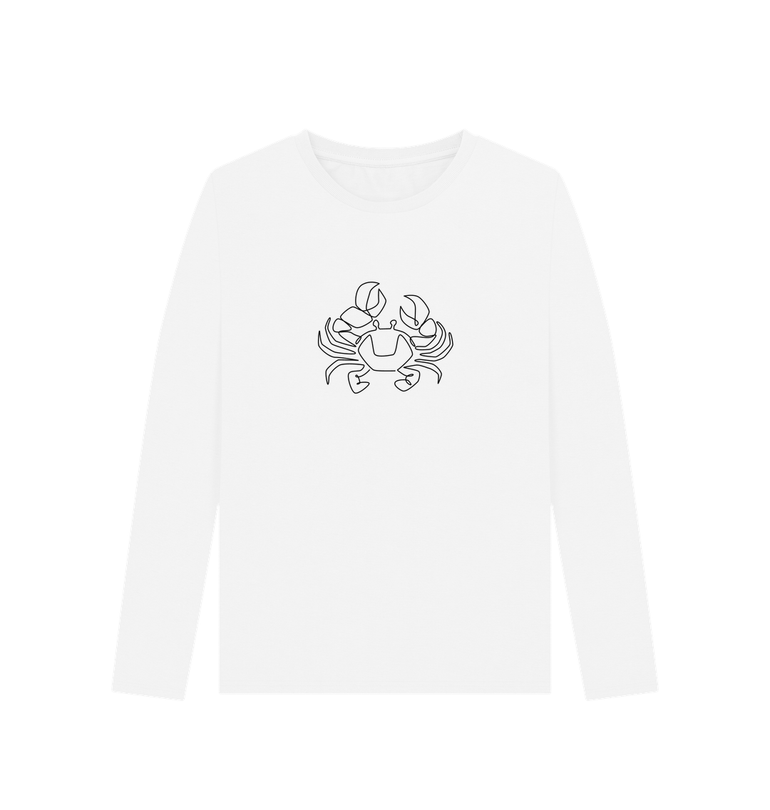 White Women's Crab Organic Cotton Long Sleeve Tee (Black)