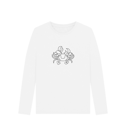 White Women's Crab Organic Cotton Long Sleeve Tee (Black)