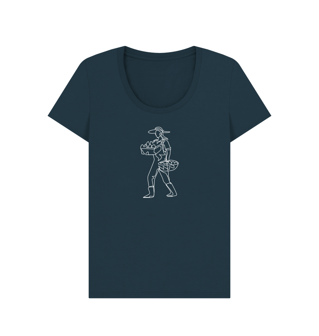 Denim Blue Women's Harvest Organic Cotton Scoop Neck Tee (White)