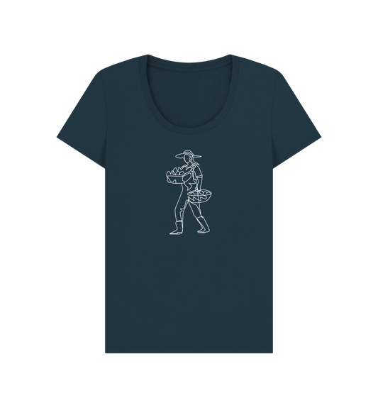 Denim Blue Women's Harvest Organic Cotton Scoop Neck Tee (White)