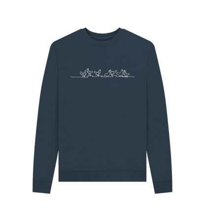 Navy Blue Women's Chickens Organic Cotton Crewneck Sweater (White)