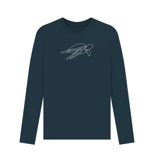 Denim Blue Men's Sea Turtle Organic Cotton Long Sleeve Tee - White Design