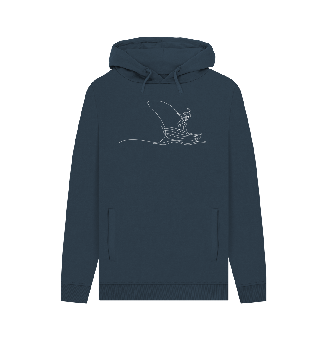 Navy Men's Fisherman Organic Cotton Pullover Hoodie (White)