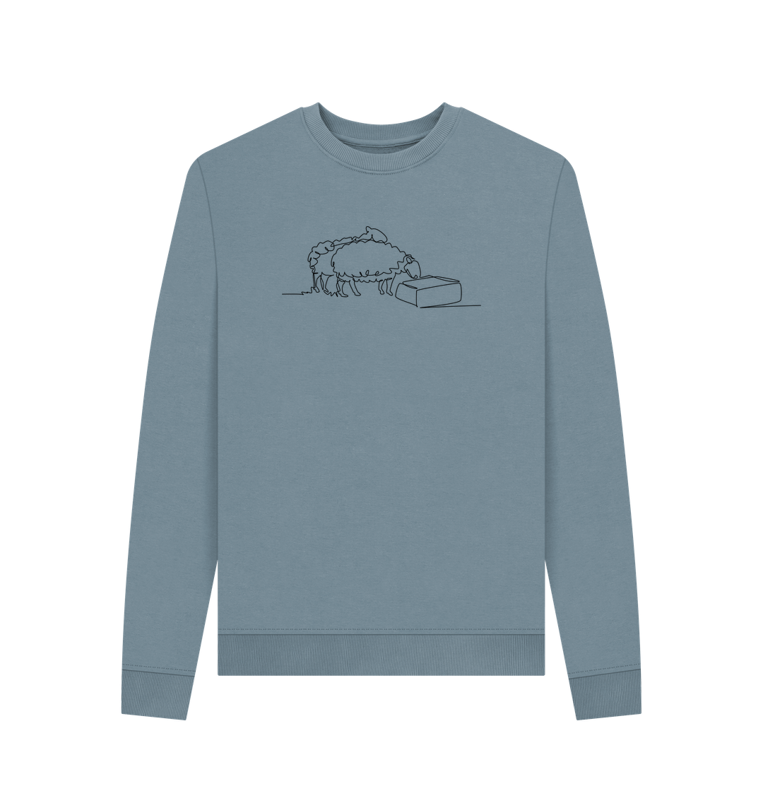 Stone Blue Women's Sheep Organic Cotton Crewneck Sweater (Black)