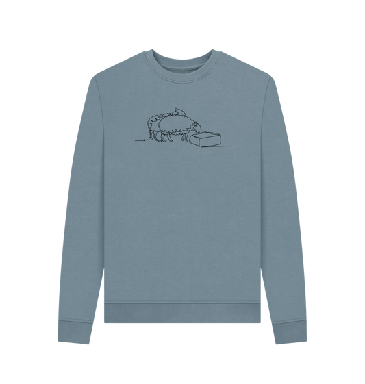 Stone Blue Women's Sheep Organic Cotton Crewneck Sweater (Black)