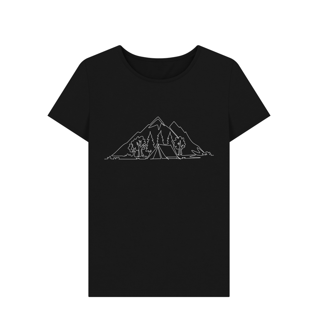 Black Women's Camping Organic Cotton Crewneck Tee (White)