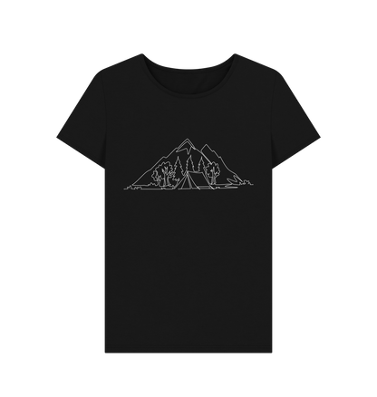 Black Women's Camping Organic Cotton Crewneck Tee (White)