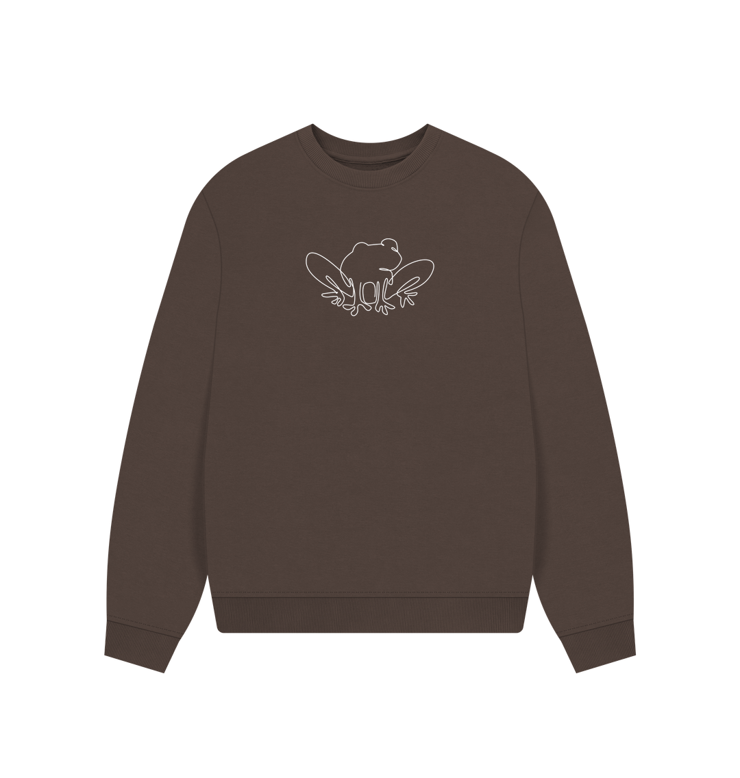 Chocolate Women's Frog Organic Cotton Oversized Crewneck - White Design