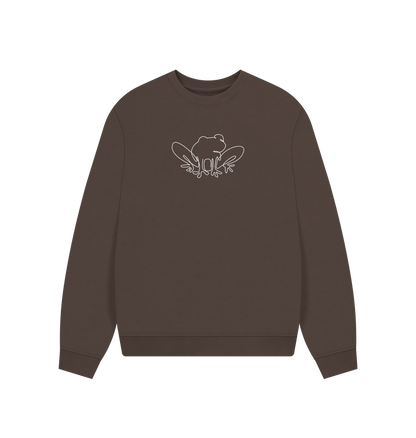 Chocolate Women's Frog Organic Cotton Oversized Crewneck - White Design