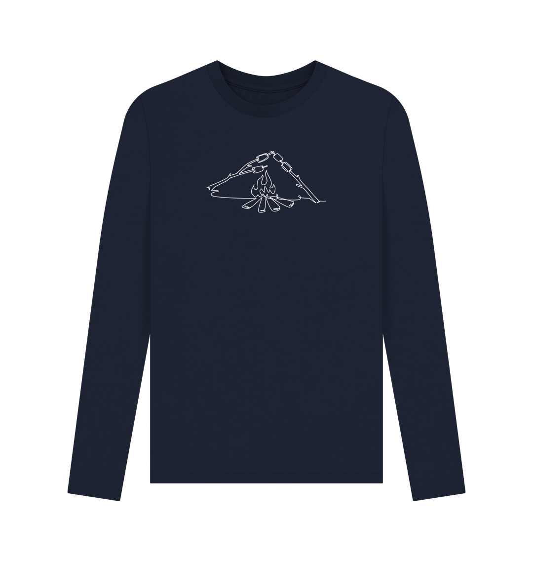 Navy Blue Men's S'mores Organic Cotton Long Sleeve Tee - White Design