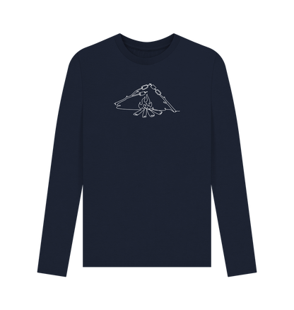 Navy Blue Men's S'mores Organic Cotton Long Sleeve Tee - White Design