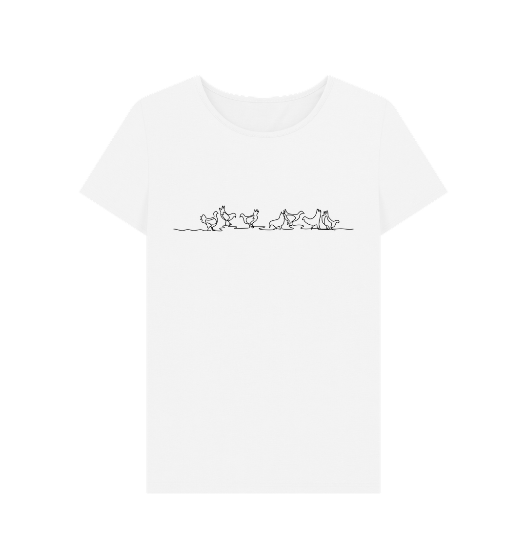 White Women's Chickens Organic Cotton Crewneck Tee (Black)