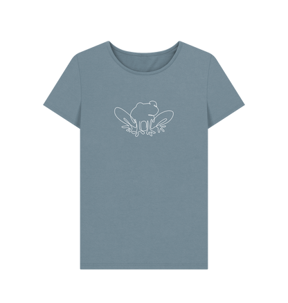 Stone Blue Women's Frog Organic Cotton Crewneck Tee (White)