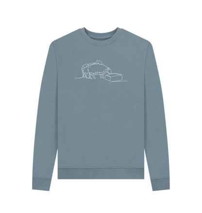 Stone Blue Women's Sheep Organic Cotton Crewneck Sweater (White)