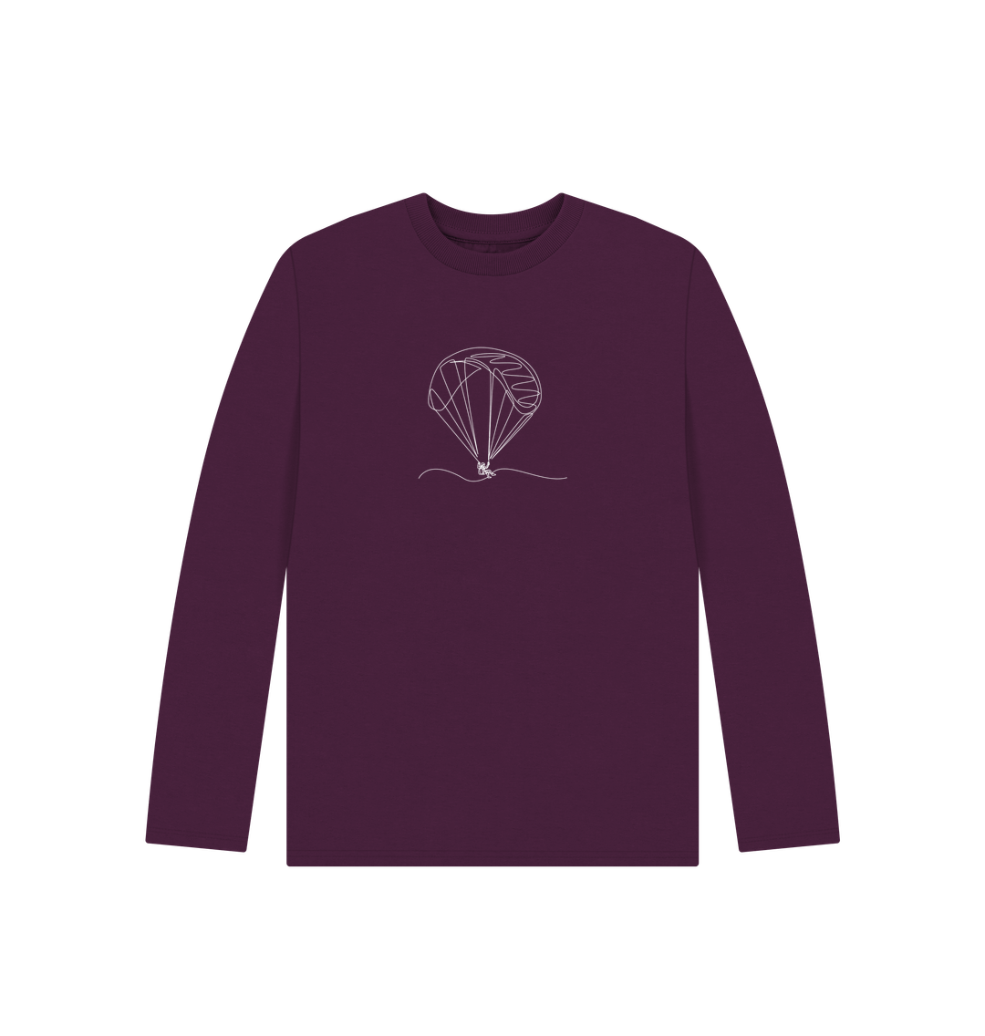 Purple Kid's Parachute Organic Cotton Long Sleeve Tee (White)