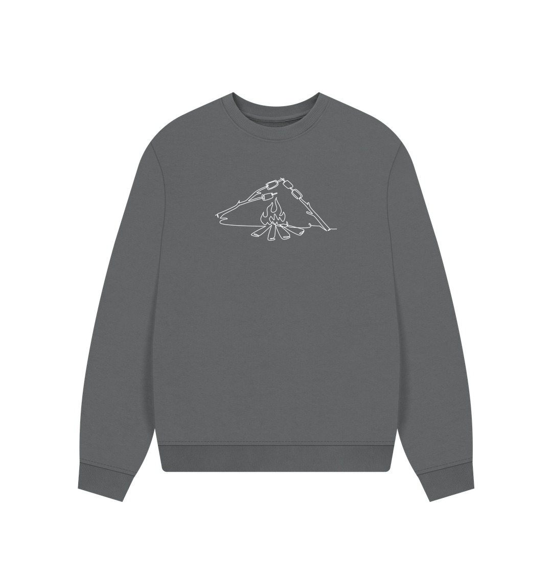 Slate Grey Women's S'mores Organic Cotton Oversized Crewneck - White Design