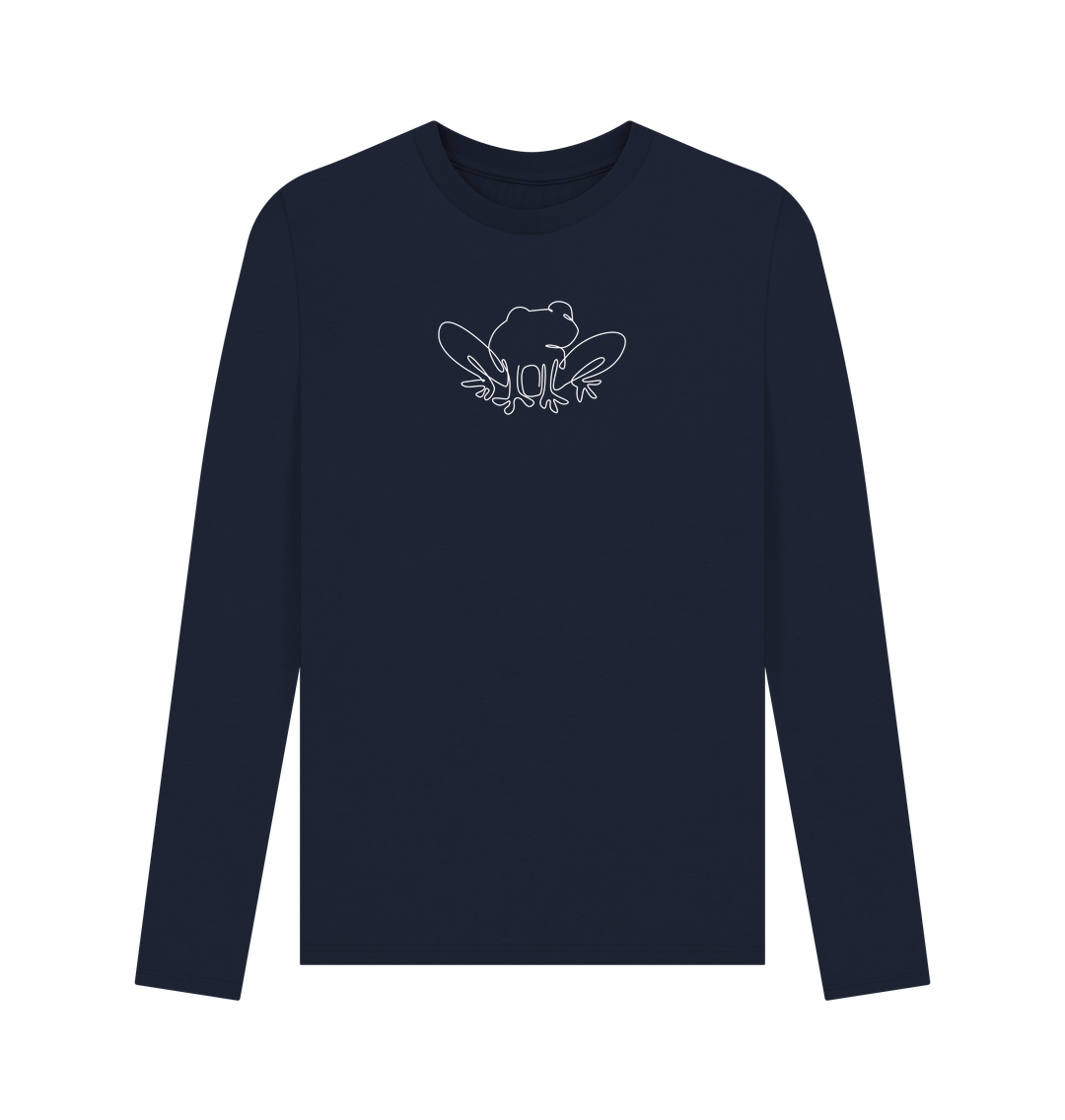 Navy Blue Men's Frog Organic Cotton Long Sleeve Tee - White Design