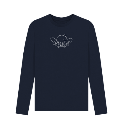 Navy Blue Men's Frog Organic Cotton Long Sleeve Tee - White Design