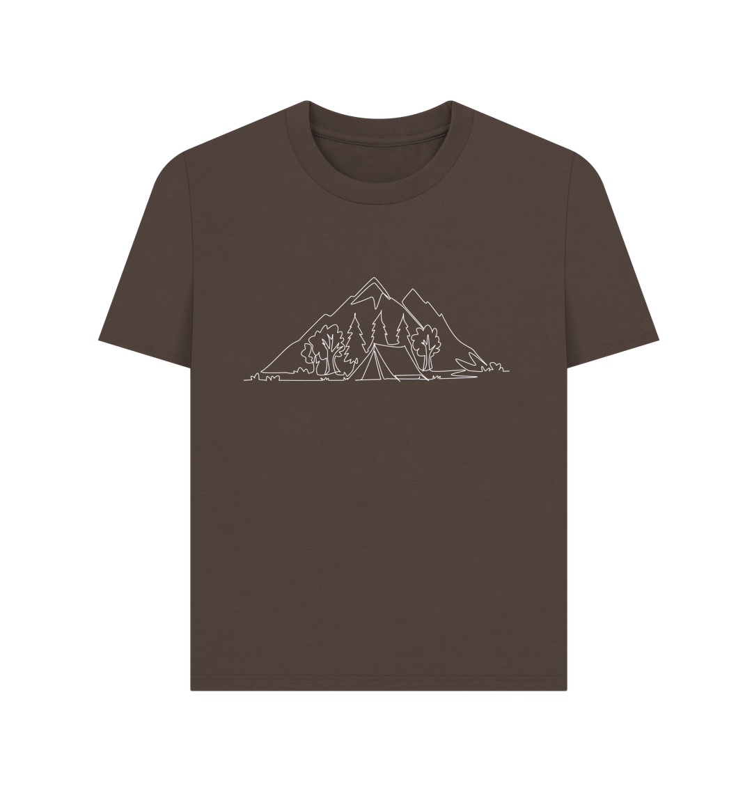 Chocolate Women's Camping Organic Cotton Basic Tee (White)