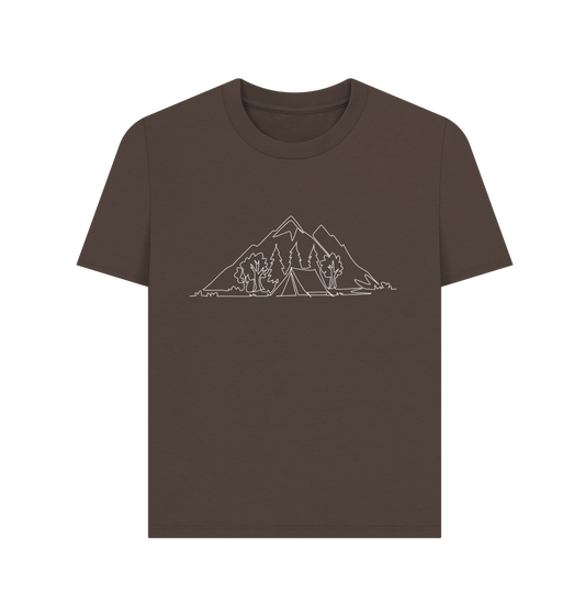 Chocolate Women's Camping Organic Cotton Basic Tee (White)