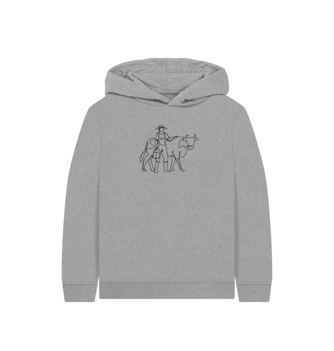 Athletic Grey Kid's Cow Organic Cotton Pullover Hoodie (Black)