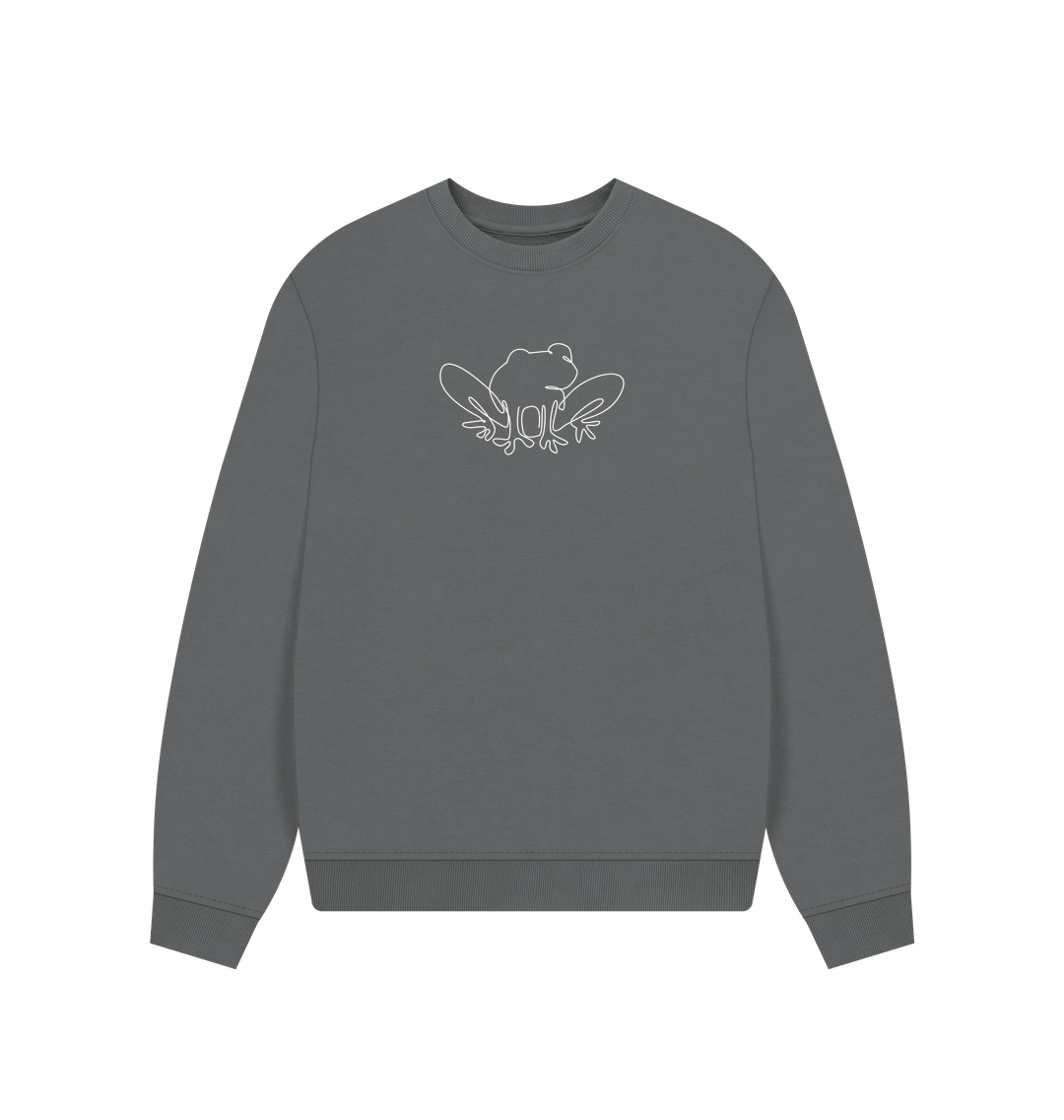 Slate Grey Women's Frog Organic Cotton Oversized Crewneck (White)