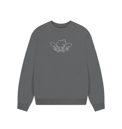 Slate Grey Women's Frog Organic Cotton Oversized Crewneck (White)