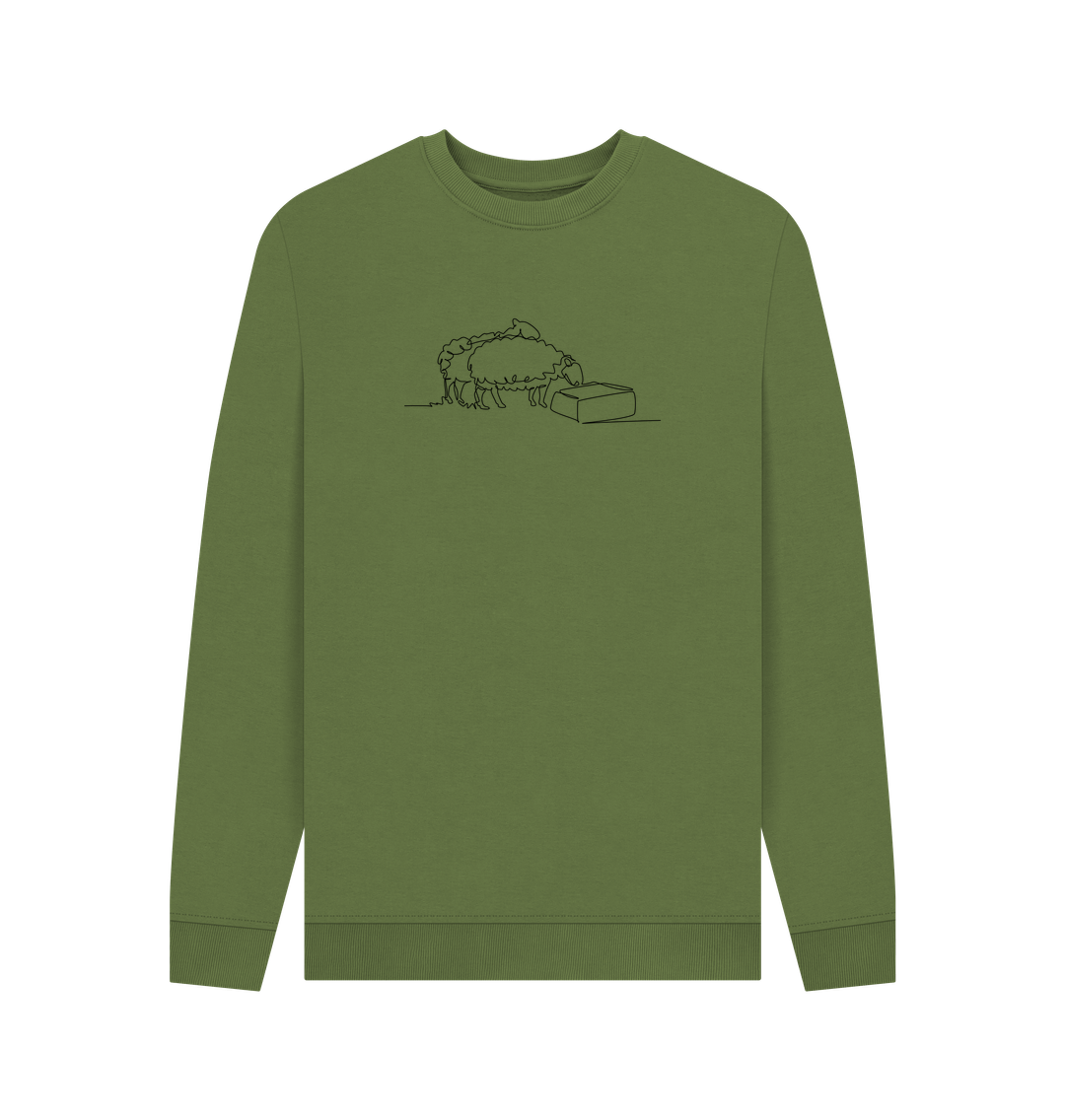 Khaki Men's Sheep Organic Cotton Crewneck Sweater (Black)