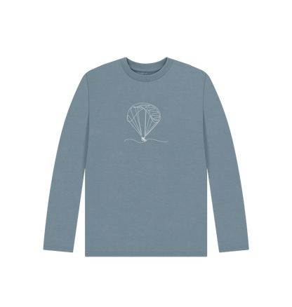 Stone Blue Kid's Parachute Organic Cotton Long Sleeve Tee (White)