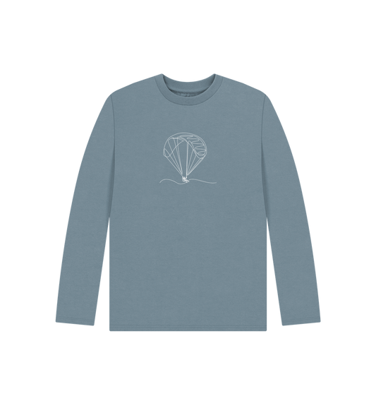 Stone Blue Kid's Parachute Organic Cotton Long Sleeve Tee (White)