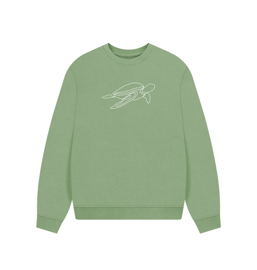 Sage Women's Sea Turtle Organic Cotton Oversized Crewneck (White)