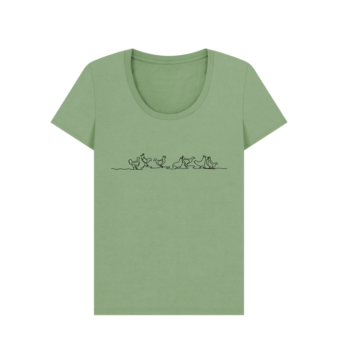 Sage Women's Chickens Organic Cotton Scoop Neck Tee (Black)