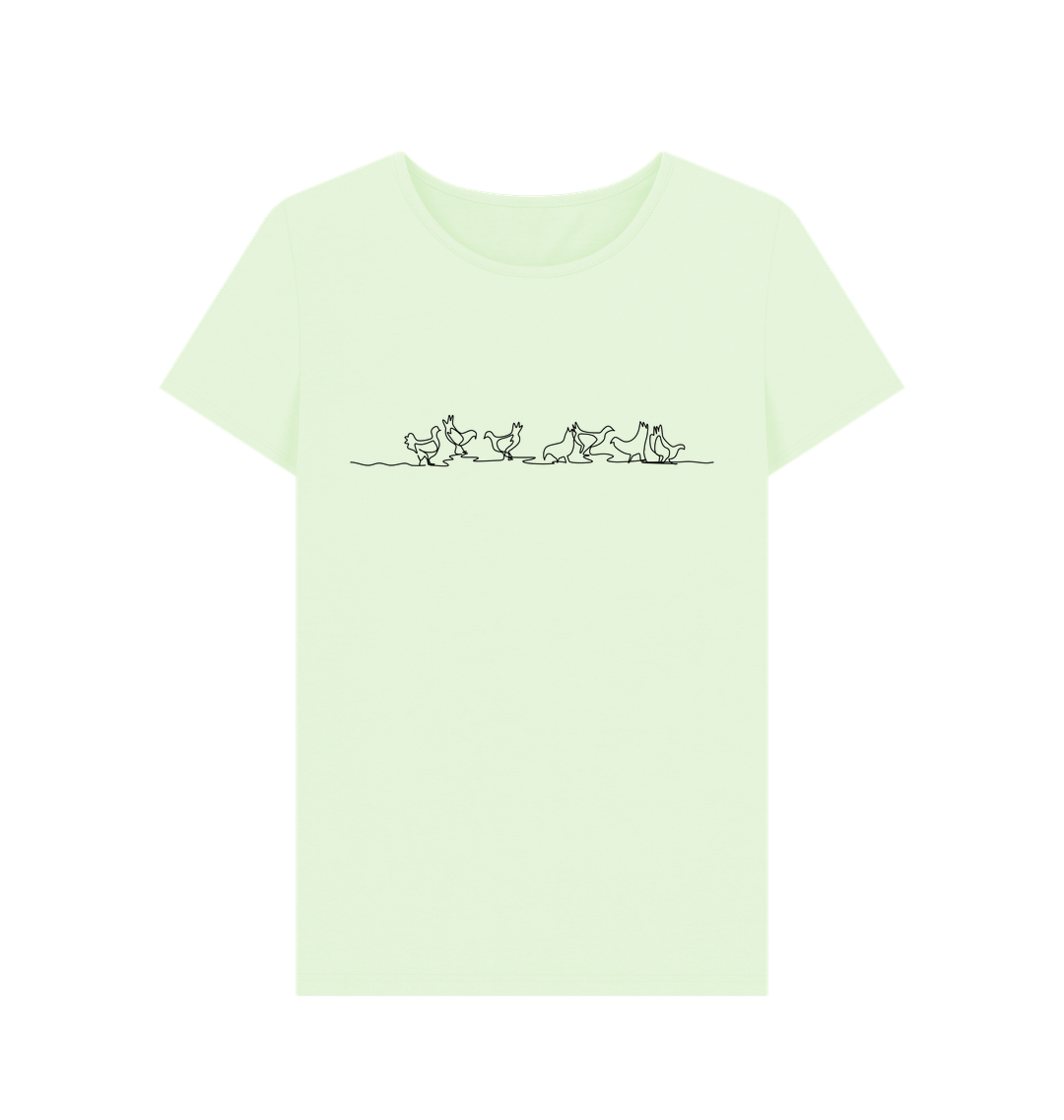 Pastel Green Women's Chickens Organic Cotton Crewneck Tee (Black)