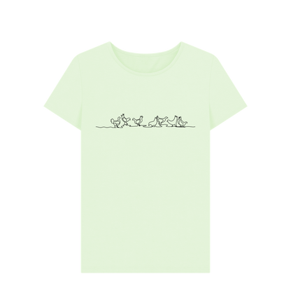 Pastel Green Women's Chickens Organic Cotton Crewneck Tee (Black)