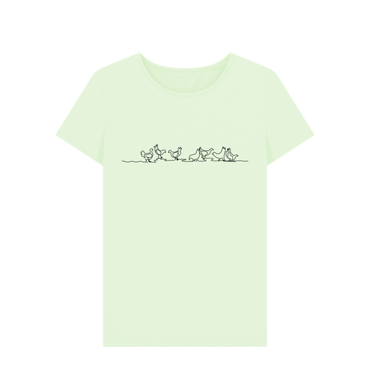 Pastel Green Women's Chickens Organic Cotton Crewneck Tee (Black)