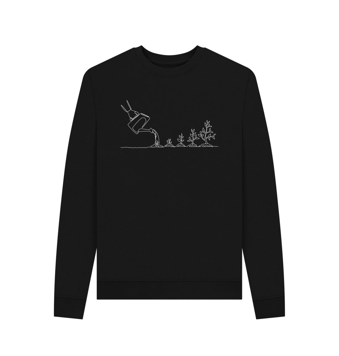 Black Women's Gardening Organic Cotton Crewneck Sweater (White)