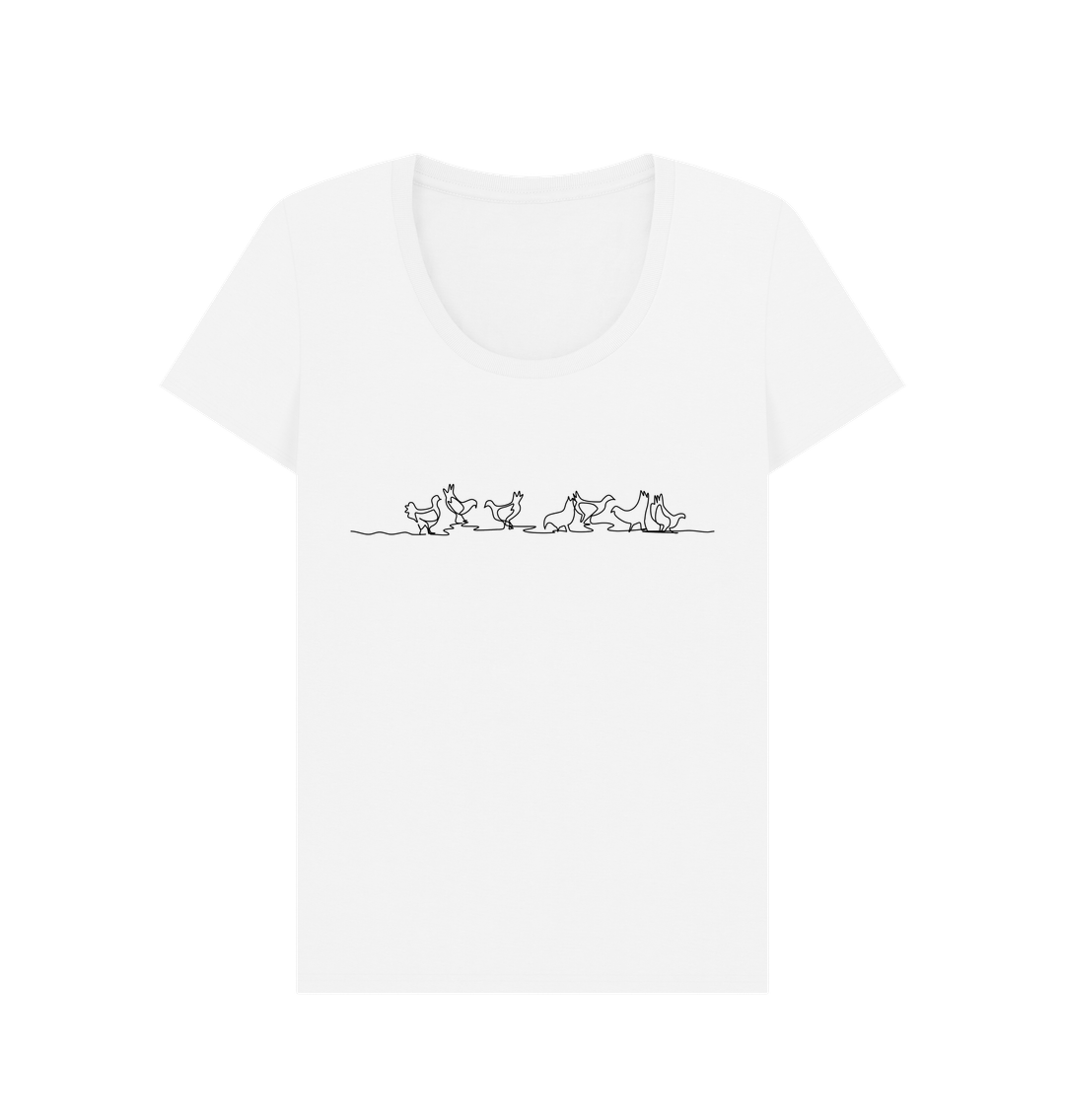 White Women's Chickens Organic Cotton Scoop Neck Tee (Black)