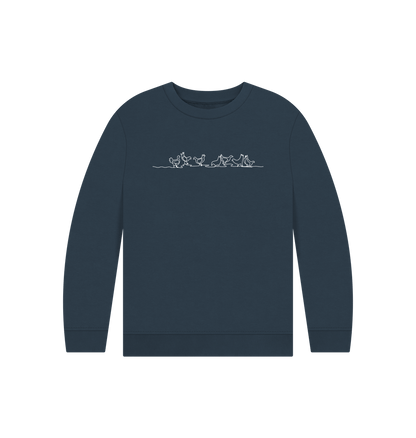 Navy Blue Kid's Chickens Organic Cotton Crewneck Sweater (White)