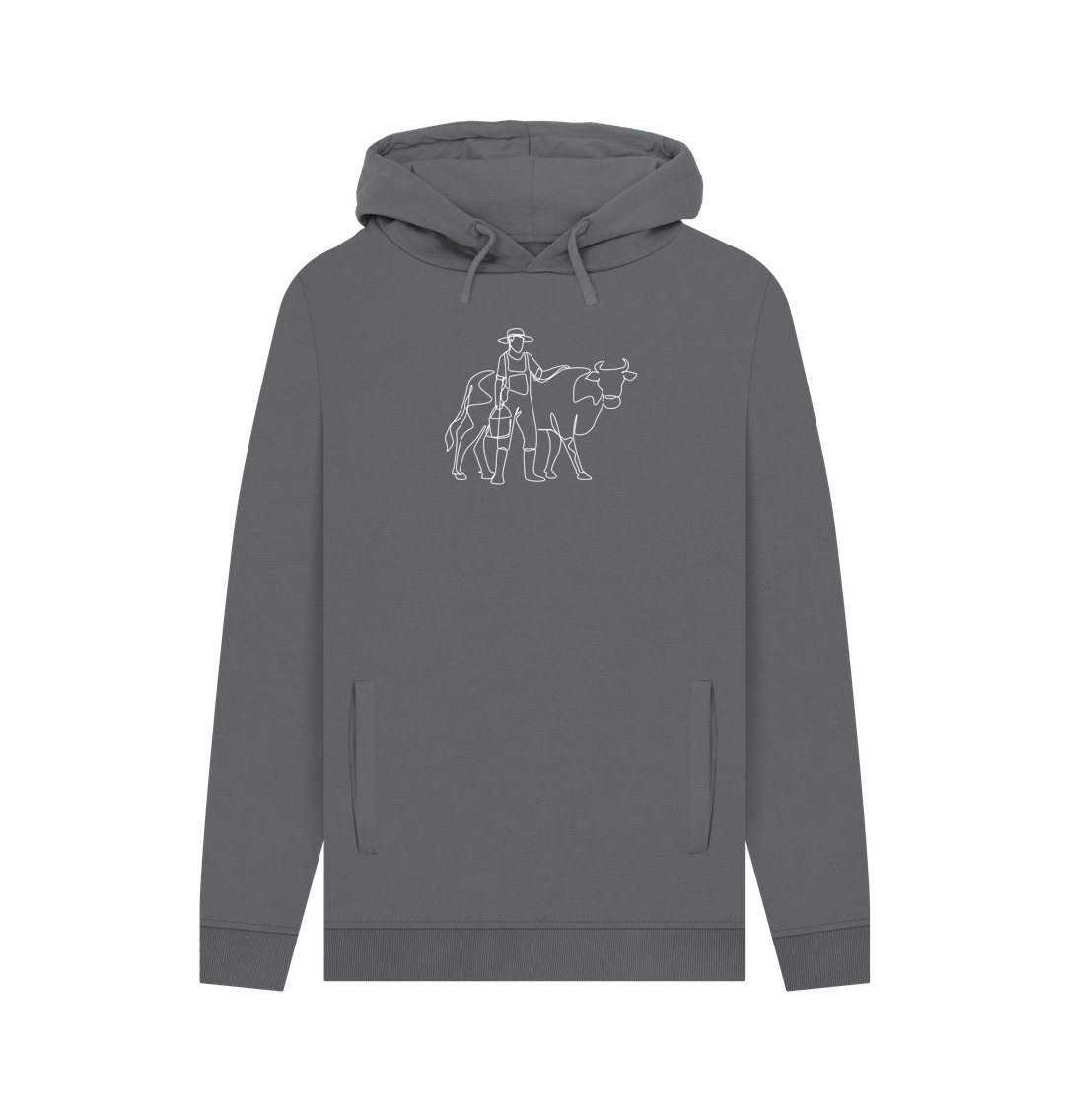 Slate Grey Men's Cow Organic Cotton Pullover Hoodie (White)