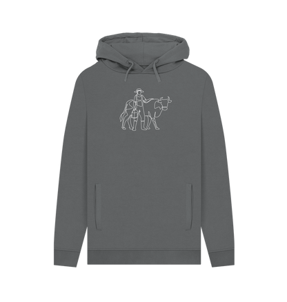 Slate Grey Men's Cow Organic Cotton Pullover Hoodie (White)