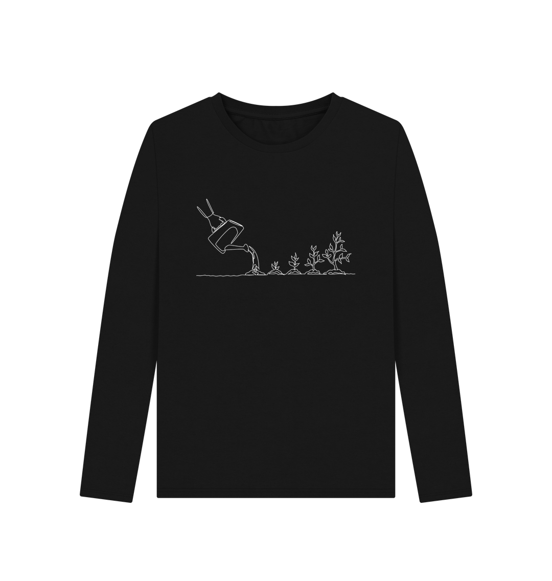 Black Women's Gardening Organic Cotton Long Sleeve Tee (White)