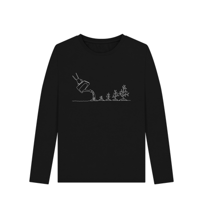 Black Women's Gardening Organic Cotton Long Sleeve Tee (White)