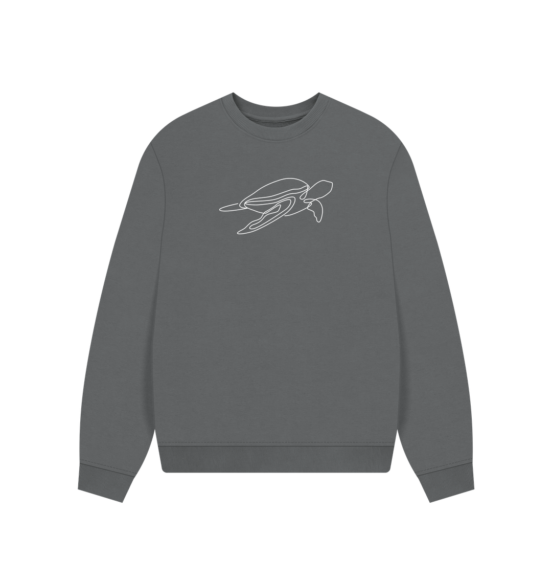 Slate Grey Women's Sea Turtle Organic Cotton Oversized Crewneck (White)