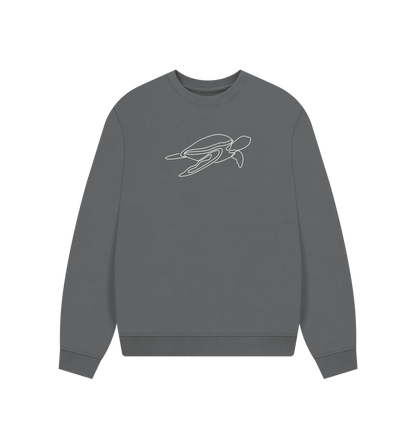 Slate Grey Women's Sea Turtle Organic Cotton Oversized Crewneck (White)