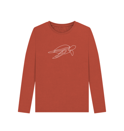 Rust Women's Sea Turtle Organic Cotton Long Sleeve Tee (White)