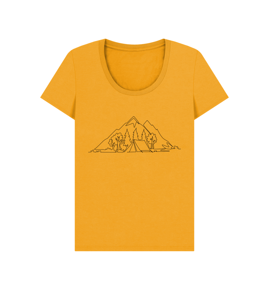 Mustard Women's Camping Organic Cotton Scoop Neck Tee (Black)