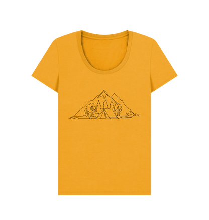 Mustard Women's Camping Organic Cotton Scoop Neck Tee (Black)