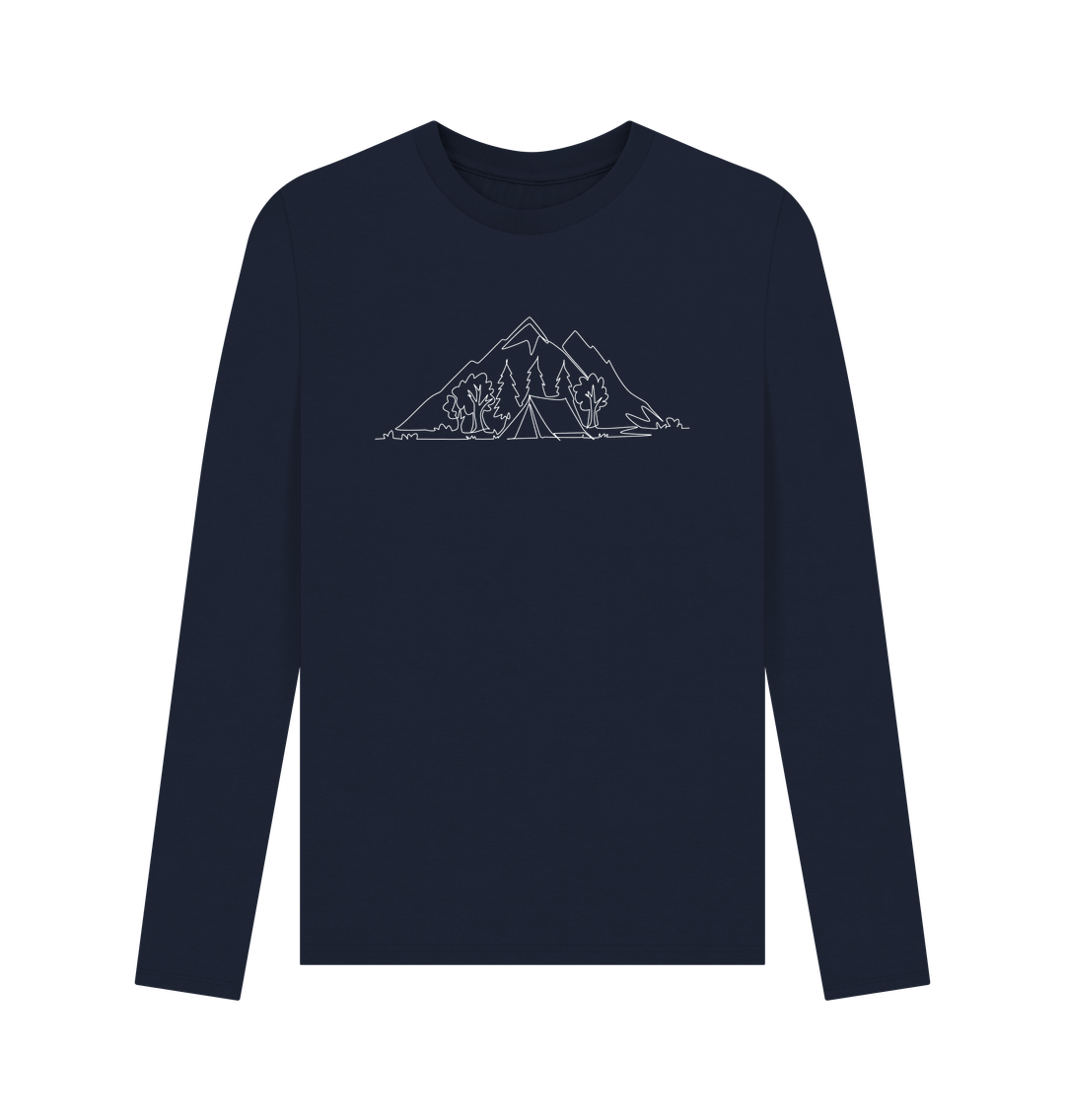 Navy Blue Men's Camping Organic Cotton Long Sleeve Tee (White)