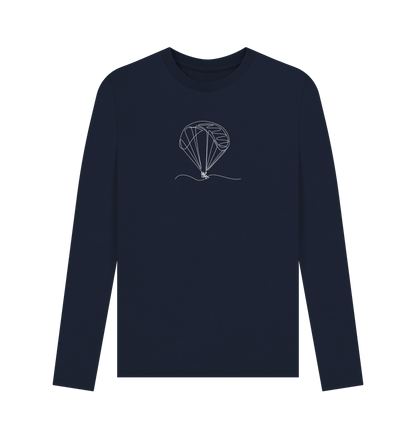 Navy Blue Men's Parachute Organic Cotton Long Sleeve Tee - White Design